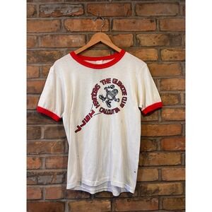 Vintage Glencoe Club Sasquash Calcutta Ringer Shirt White Red Distressed Mens L